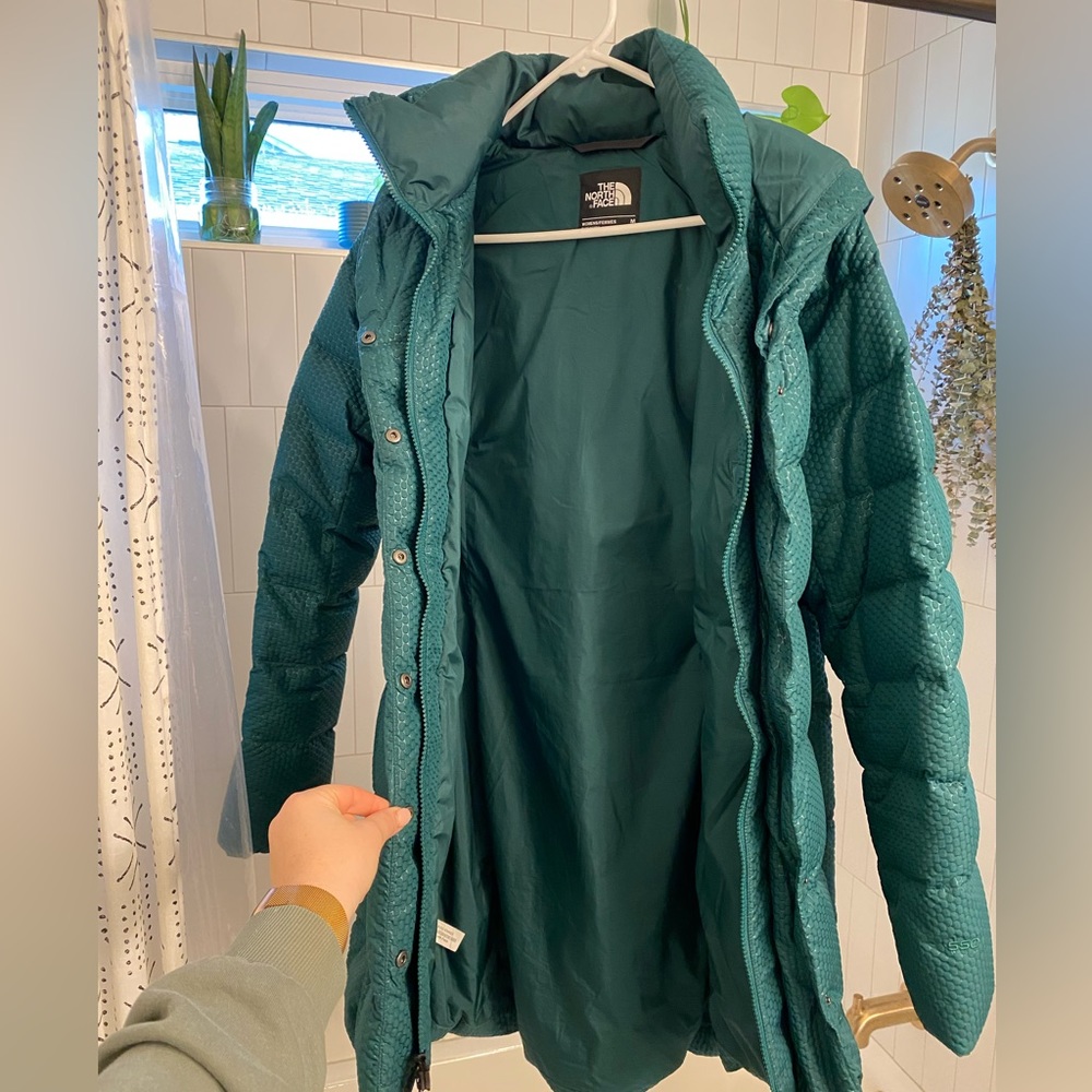 Northface mid length responsibility sourced down green coat